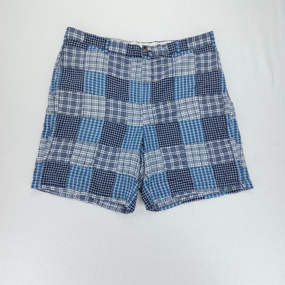 Brooks Brothers Shorts Mens 40 Blue 346 Patchwork Madras Plaid Flat Front Preppy